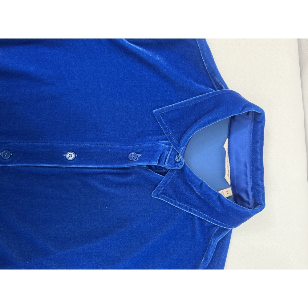 Soft Surroundings Blue Velvet Long Sleeve Button Top Shirt Womens Size XS Velour - Picture 5 of 10